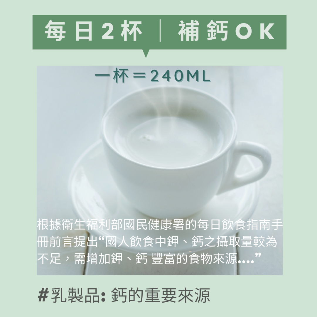 補鈣,每天要喝多少才夠呢?每日攝取1~2杯乳品是最容易滿足鈣攝取量的方法(一杯為240毫升)